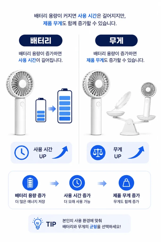 휴대용선풍기 무게와 배터리