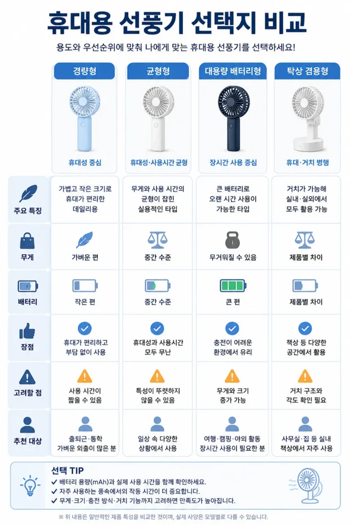 휴대용선풍기 선택지 비교