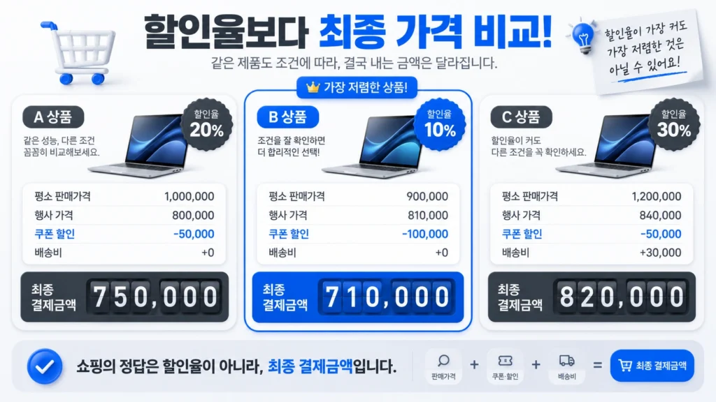 할인율과 실제 구매가격 비교